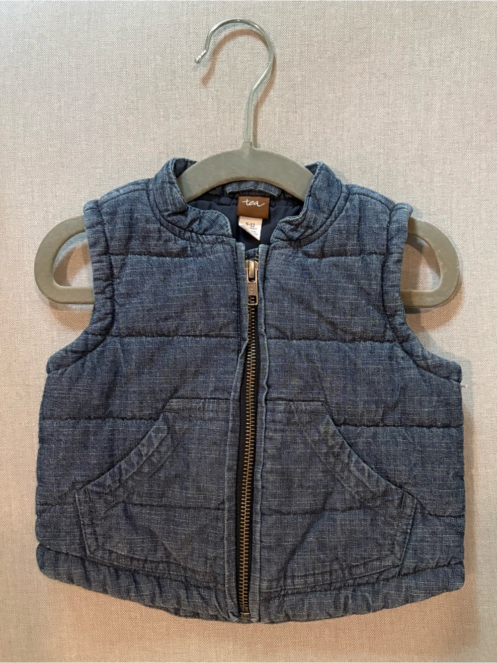 Tea Collection Baby Quilted Denim-Look Puffer Vest - Blue